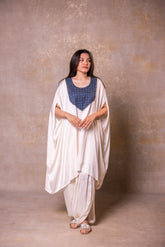 White Kaftan Style Top With Cowl Dhoti