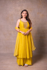 Yellow Soft Chanderi Flare Dress With Dupatta