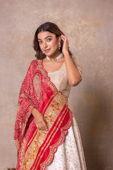 White Lehenga Set with Red Dupatta