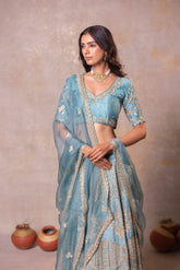 Pastel Sea Green Silk Lehenga Set