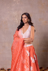 Coral Peach Silk Lehenga