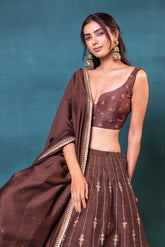 Deep Brown Silk Lehenga Set