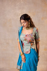 Cyan Blue Munga Silk Saree