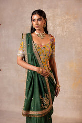 Olive Green Munga Silk Saree with Marori Handwork