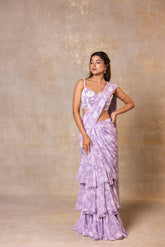Lilac Soft Printed Pre-drape Saree