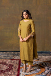 Mehendi green chanderi kurta set
