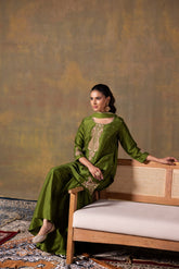 Mehendi Green Short Kurta & Palazzo Set