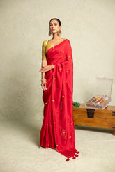 Scarlet red silk saree