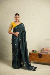 Pine green silk saree