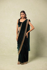 Emerald green velvet saree