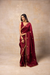 Deep maroon silk saree