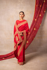 Crimson red silk saree