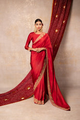 Crimson red silk saree