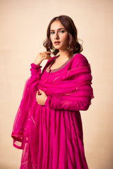 Pink silk anarkali set