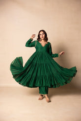 Bottle-green layered silk dress