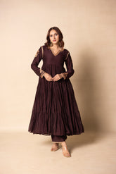 Deep brown layered silk dress