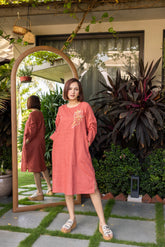 Rust floral hand-embroidered dress