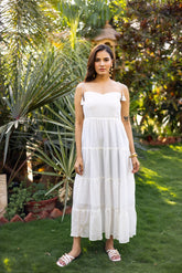 Romantic white tiered maxi dress