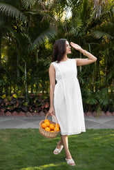 Minimalist white cotton midi dress