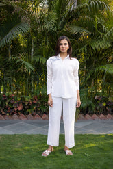 Elegant white cotton shirt set