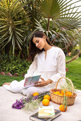 Elegant white cotton shirt and pants