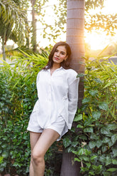 Relaxed white cotton shirt set
