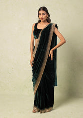 Emerald green velvet saree