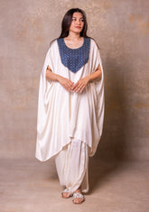 White Kaftan Style Top With Cowl Dhoti