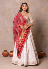 White Lehenga Set with Red Dupatta