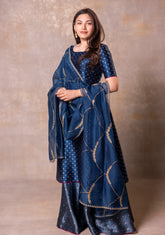 Teal Blue Banarasi Pair With Organza Dupatta