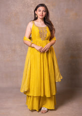 Yellow Soft Chanderi Flare Dress With Dupatta
