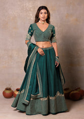 Emerald Green Silk Lehenga Set
