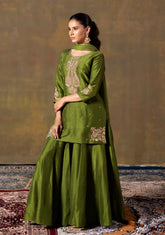 Mehendi Green Short Kurta & Palazzo Set
