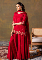 Red Short Kurta & Palazzo Set