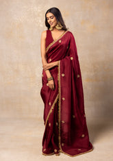 Deep maroon silk saree