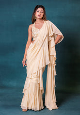 Pastel Yellow Pre-drape Saree