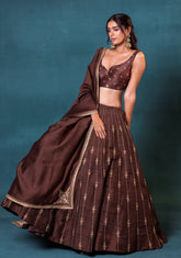 Deep Brown Silk Lehenga Set