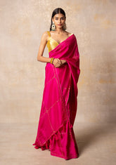 Fuchsia pink silk saree