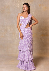 Lilac Soft Printed Pre-drape Saree