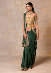 Olive Green Munga Silk Saree with Marori Handwork