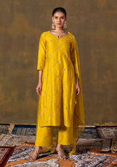 Mustard suit set with delicate handwork
