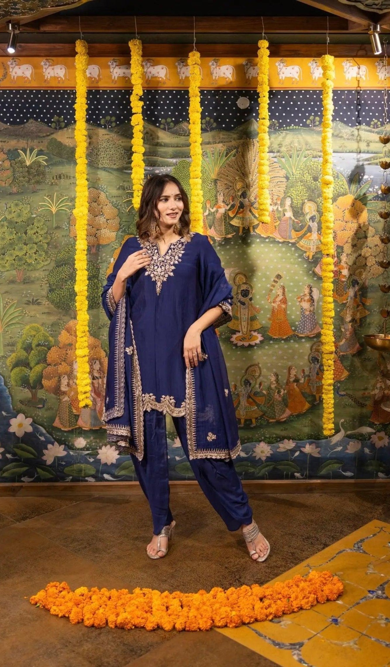 Blue Chanderi Dress Achkan