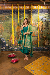 Green Silk Dress with Bandhej Dupatta Achkan