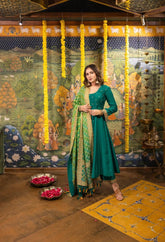 Green Silk Dress with Bandhej Dupatta Achkan
