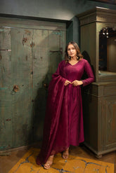 Maroon Silk Dress With Silk Dupatta Achkan