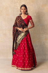 Red silk lehenga set with gaji dupatta