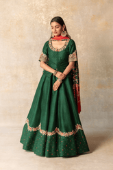 Green silk lehenga with patola dupatta