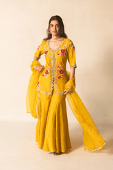 Yellow silk sharara set