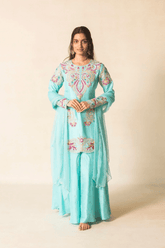 Sea green kurti and palazzo with dupatta