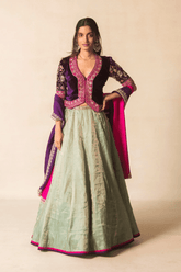 Sage green & Purple lehenga set